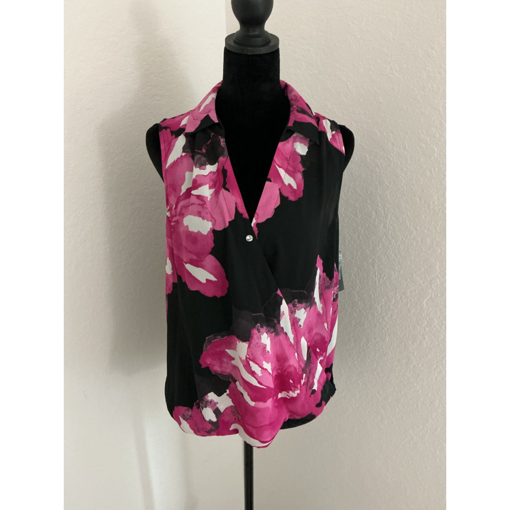 INC Women’s Sleeveless Black Pink Floral Peony Print Blouse M NWT - Picture 12 of 13